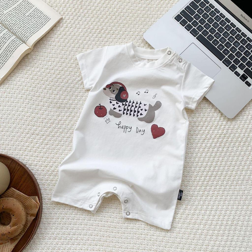 Baby- und Kleinkind Cartoon-Print Kurzarm-Strampler und T-Shirt Set mit Modischen Baby-Shorts - Sommer-Trend