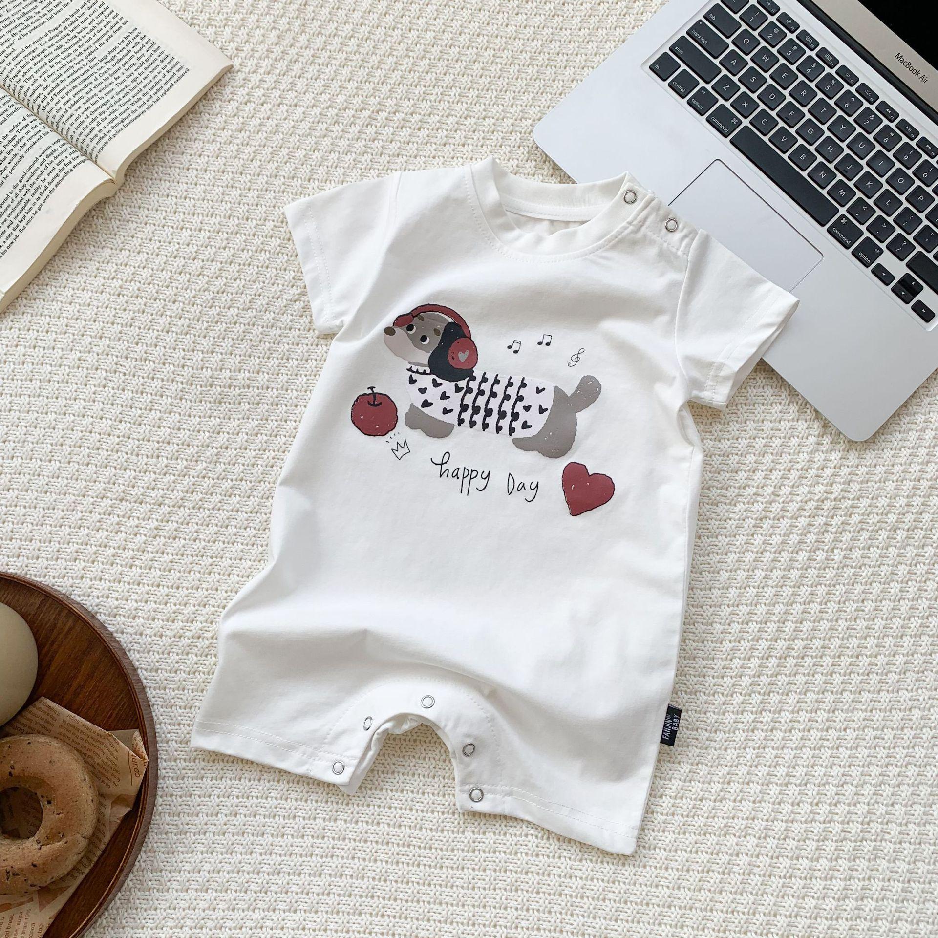 

Комплект ромпера с короткими рукавами и футболки с мультяшным принтом для младенцев и малышей с модными детскими шортами - Летний тренд 80 cm белый