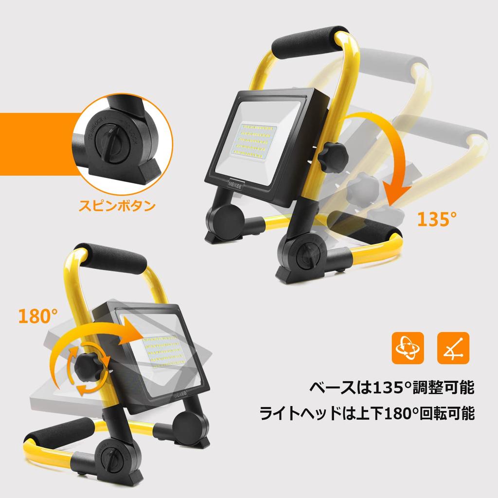 MEIKEE Super Bright LED Floodlight, Work Light, Portable Floodlight, Tabletop, 3P2P Plug Converter, 60W, 5200LM, Equivalent To 600W, Energy-Saving,