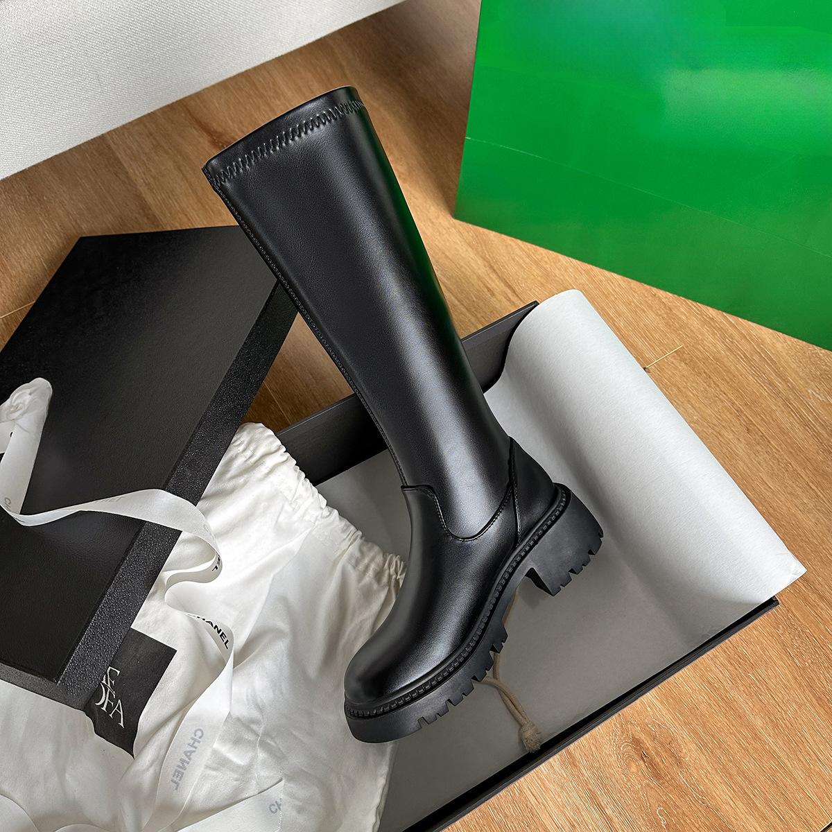 

Осень и зима Новые круглые сапоги Frye Boots с толстой подошвой, тонкие эластичные сапоги, высокие рыцарские сапоги на небольшом толстом каблуке для женщин 40 чёрный