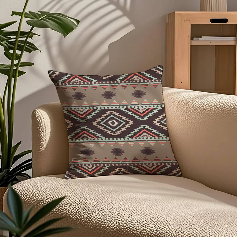 ART Native Fabric Pattern Pillow Case Comfort Sofa Bed Silky elegant Invisible zipper Custom Decorative cushion cover