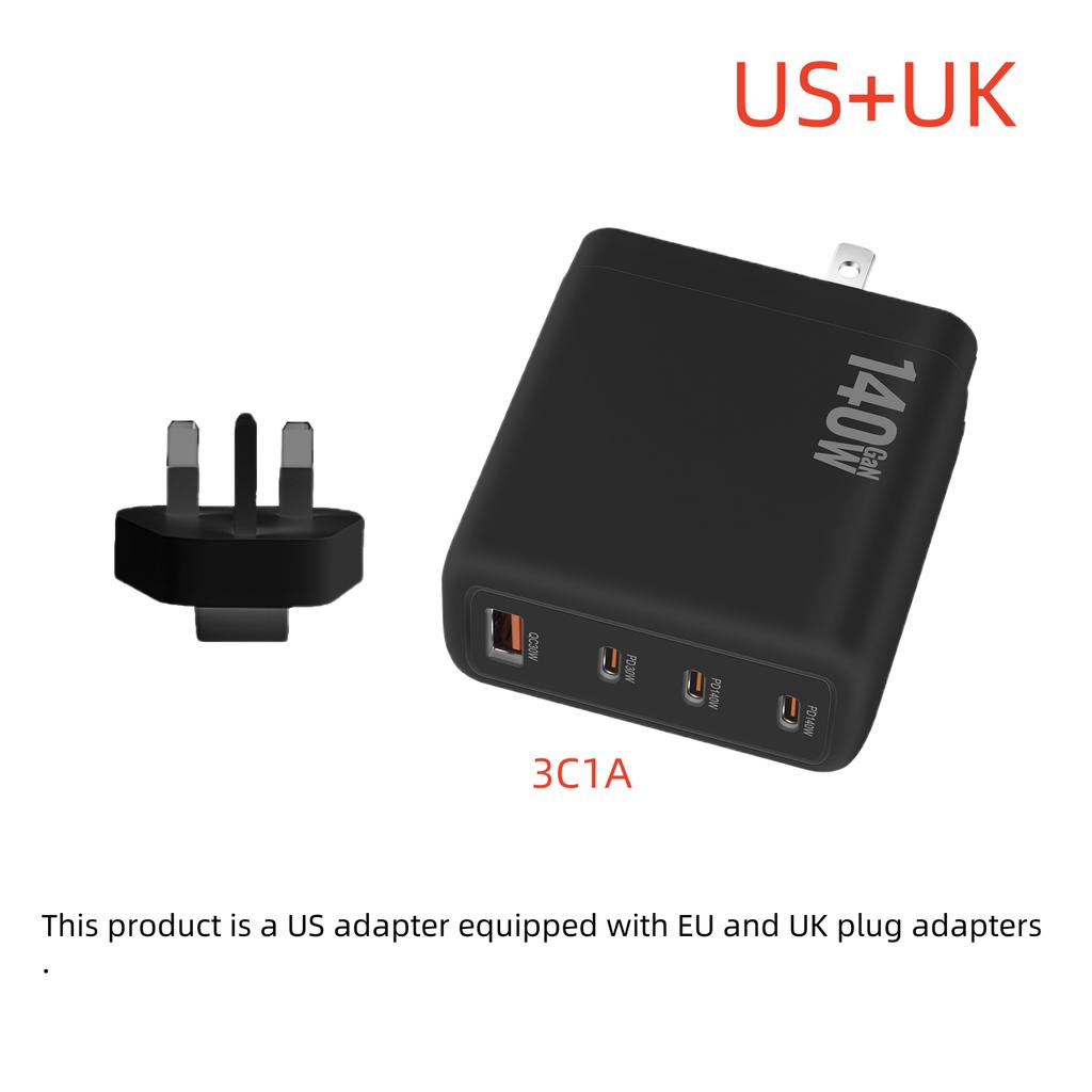 New 140W Multi-Port GaN Charger PD3.1 3C1A Super Fast Charging Head Compact Portable for Mobile Phones