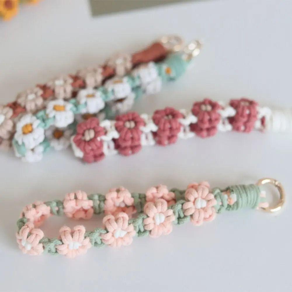 Gänseblümchen Handy-Handgelenkband Baumwollseil Gänseblümchen Schlüsselanhänger Boho-Stil Handy-Lanyard Handy