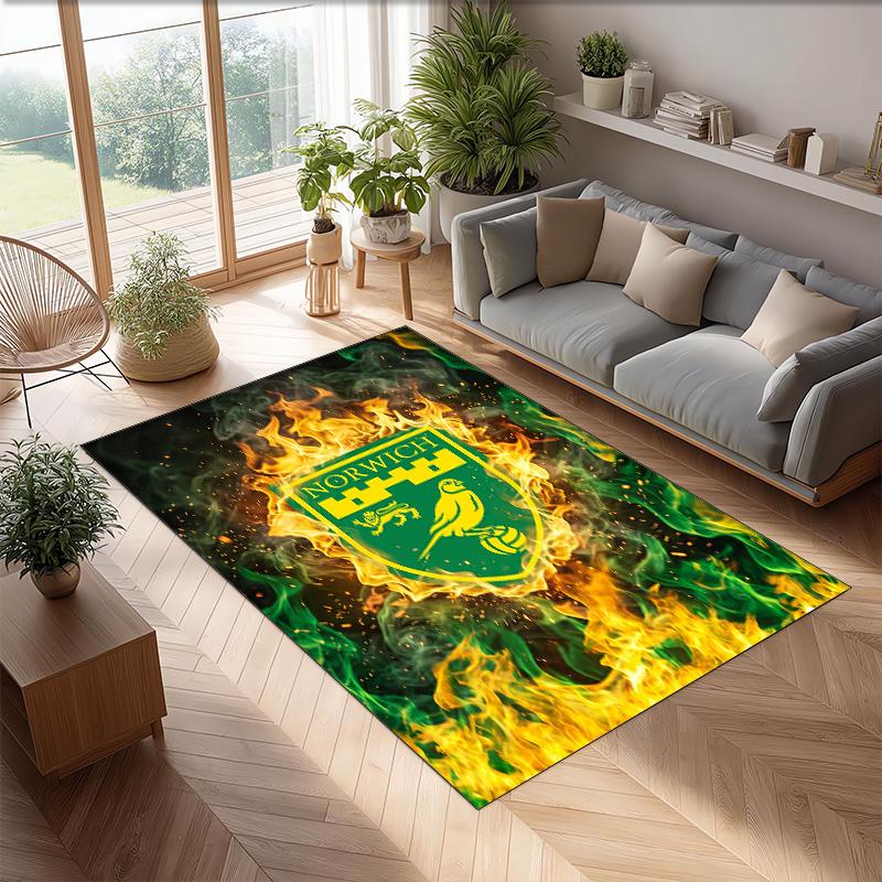 Norwich City Football Print Crystal Velvet Rug, Comfortable Water Absorbent Non Slip Indoor Floor Carpet