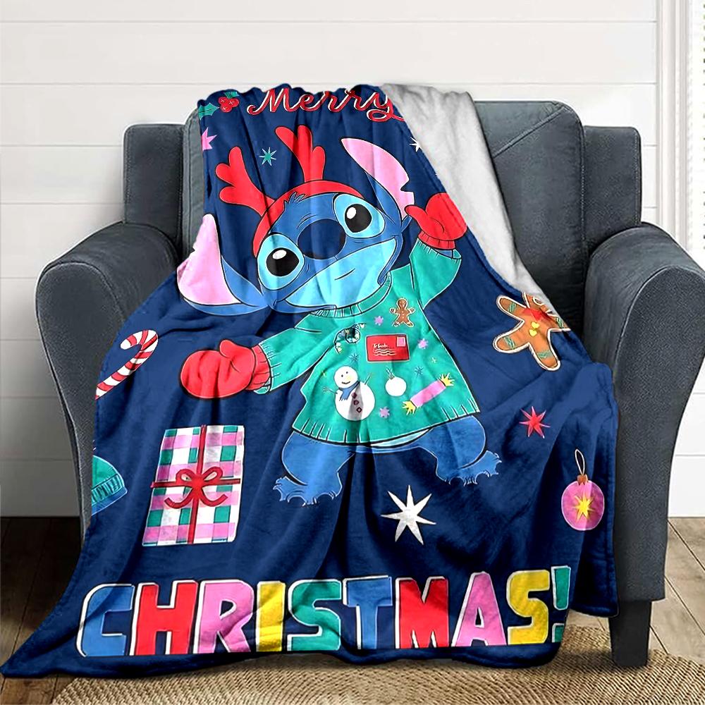 Merry Christmas Stitch Blanket Soft Throw Blanket For Home Bedroom Bed Sofa Travel Office Solid Christmas Blanket
