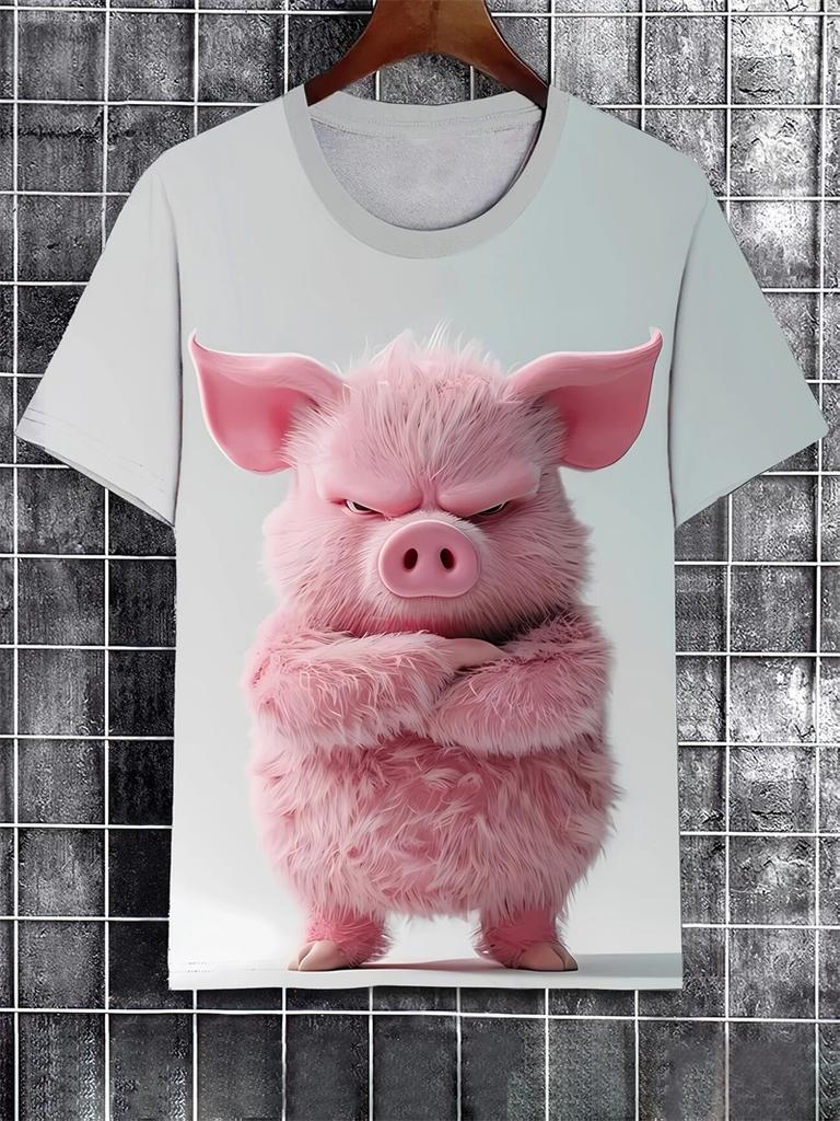 Angry Animal Print T Shirt For Men Casual Short Sleeve Male Oversized Tshirts Streetwear Men's Crew Neck Oversized T-Shirts