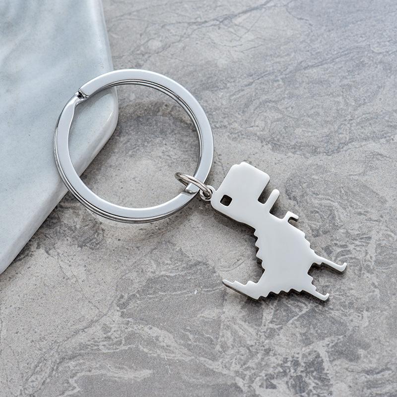 Building Block Dinosaur Stainless Steel Keychain Cute Cartoon Style Fashion Bag Pendant Practical Durable Daily Keyring