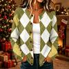 Women's Casual Plaid Print Long Sleeve Button Front Knit Cardigan Sweater for Fall and Winter