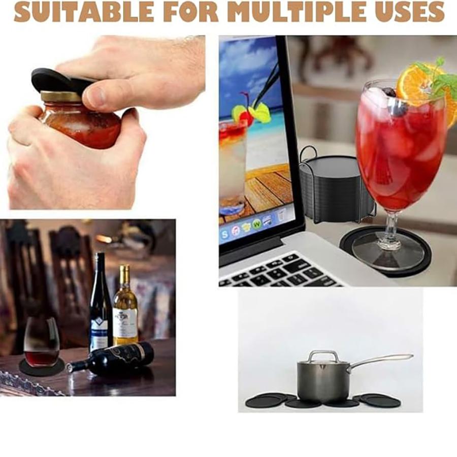 12 Pcs Silicone Coasters Round Beverage Coaster Set with Holder Drinking Coasters Bar Restaurant Coaster Heat-resistant Cup Mats