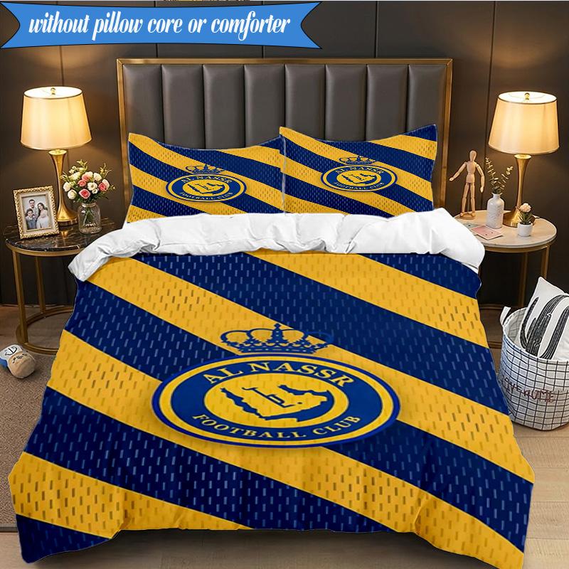 3PCS Al-Nassr Football Club Crest Printed Soft Bedding Set,Including 1pc Duvet Cover And 2pcs Pillowcases Perfect for Bedroom, Dormitory, Fan gift