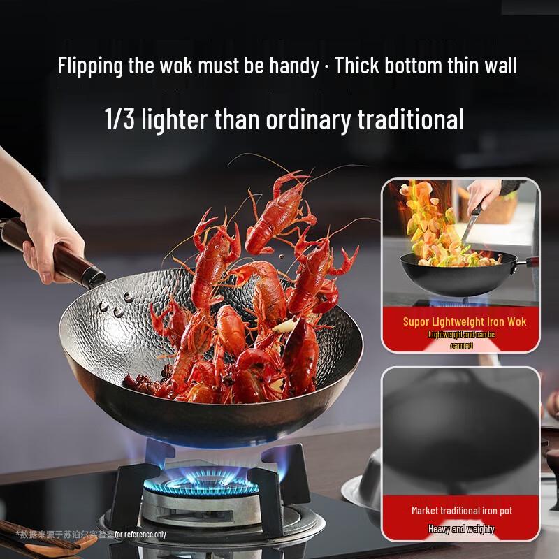 Supor 34cm Hammered Round Bottom Iron Wok