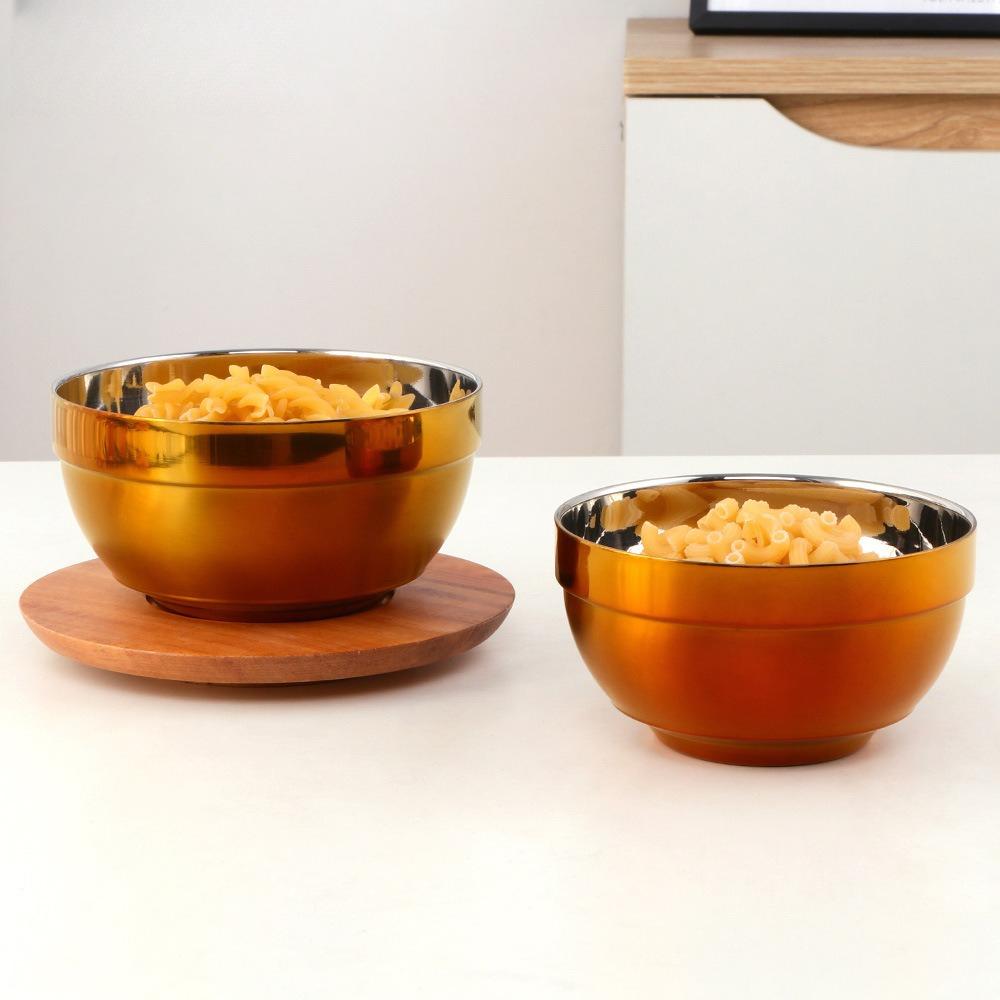 304 Stainless Steel Bowl Double Layer Insulated Rice Bowl Kids Tableware Soup Bowl for School Cafeteria