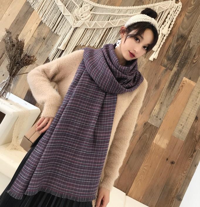 Scarf women's autumn and winter imitation cashmere plaid shawl versatile small fresh student long warm thickened scarf