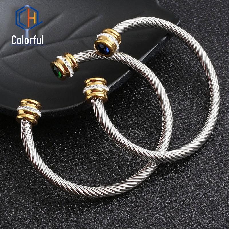 European & American 18K Gold-Plated Stainless Steel Bracelet with Zirconia