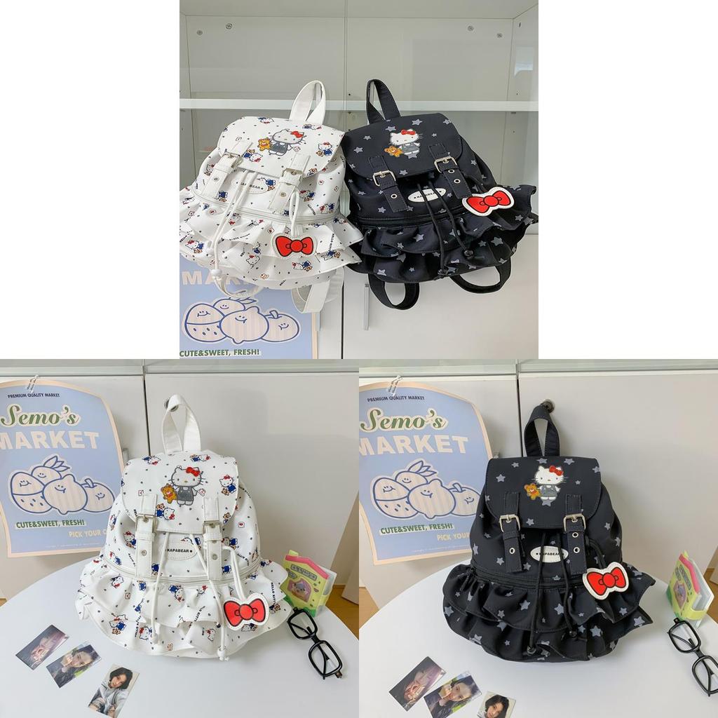 Hello Kitty Bookbag For Girls Large Nylon Fashion Backpack With Drawstring Closure