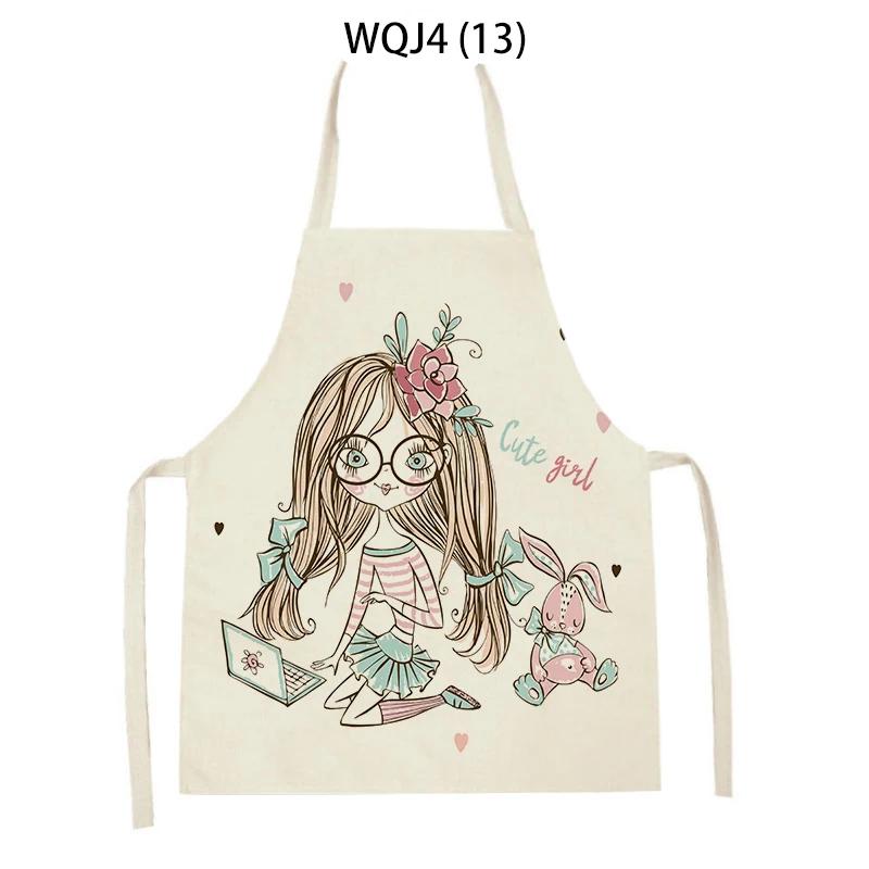 Lovely Cartoon Girl Pattern Linen Sleeveless Kitchen Aprons Women Men Home Cooking Baking Waist Bib Pinafore Antifouling Apron