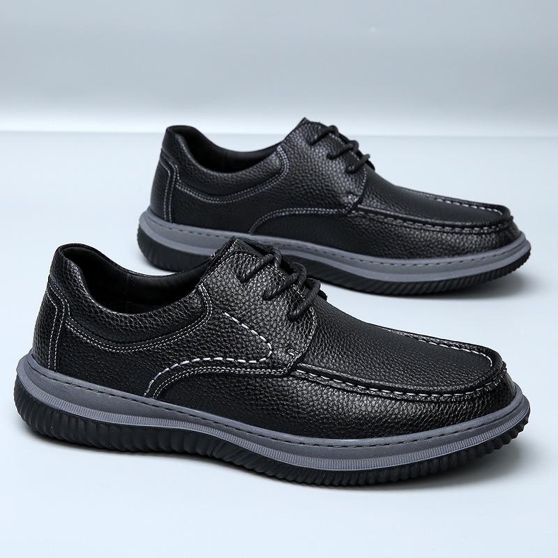 Men's shoes autumn new leather breathable platform business leather shoes men's black commuting trend casual shoes men