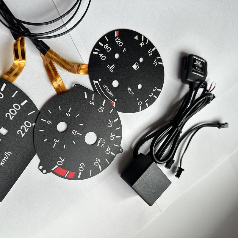 (B-I-L) EL Glow Gauge Faceplate for Mercedes E Class W124 220 KM 7000 RPM with Economy