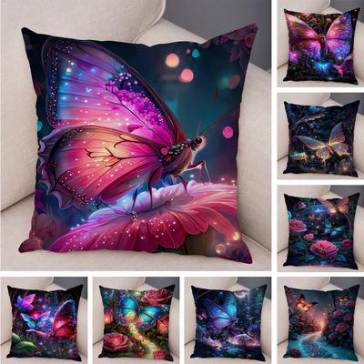 Housse de Coussin Décorative Fleur Dessin Animé Papillon Animal pour Canapé Maison Voiture Forêt Fantastique Housse d'Oreiller Douce en Peluche