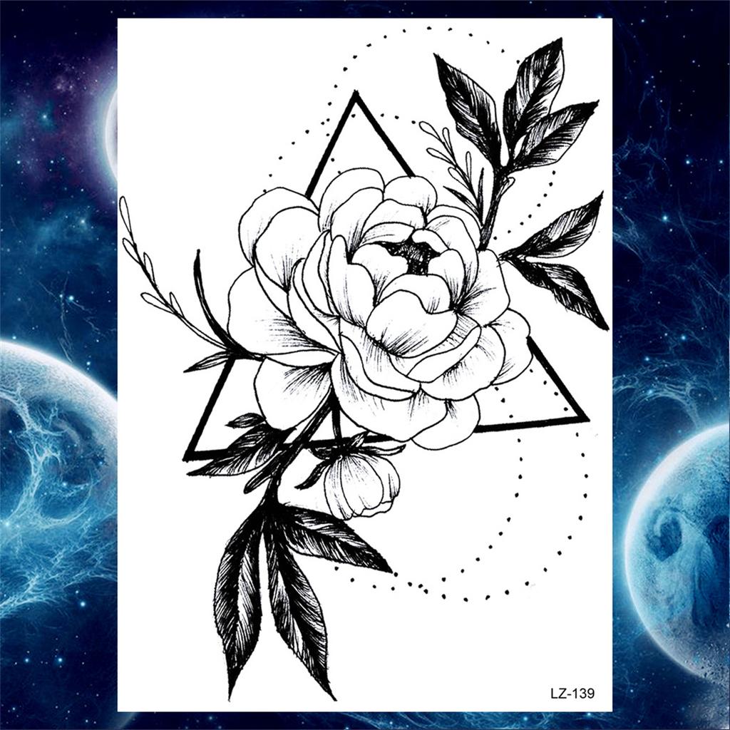 Flower Peony Temporary Tattoos For Women Girls Flora Snake Tattoo Sticker Black Lavender Sexy Fake Large Tatoos Sweatpea Dahlia