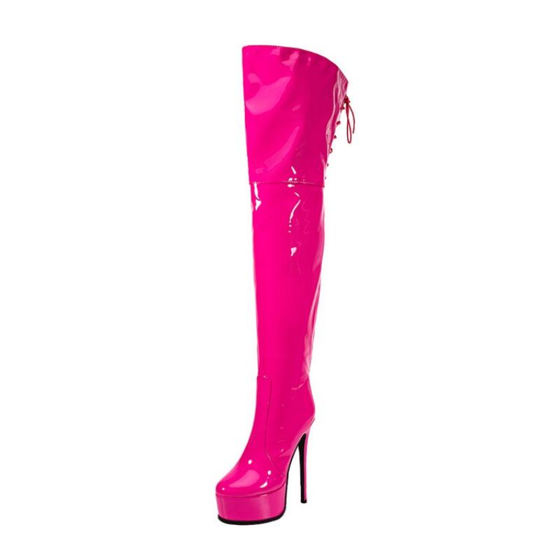 Fashion New High-quality Cross Strap Black Red Over The Knee Boots Sexy Hot Girl Pole Dance 15cm High Heel Motorcycle Boots Size 35-46
