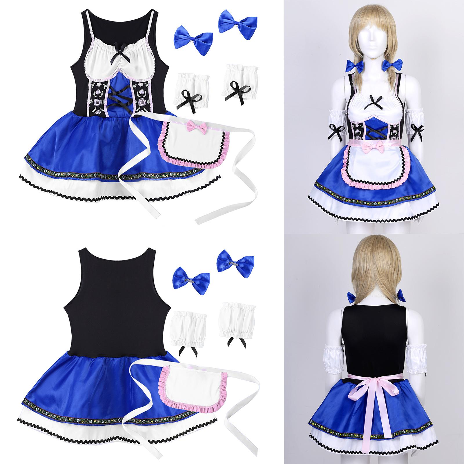 

Женское вышитое дирндль платье для Октоберфеста, пивного фестиваля, карнавала, косплей-вечеринки, костюм с бантом, оборками, фартуком и рукавами XL