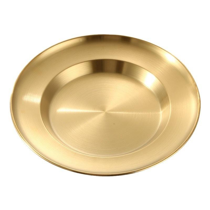 Round Kitchen Bar Tableware Cake And Fruit Snack Salad Plate Kitchen Accessories Stainless Steel Plate Camping Picnic Plate
