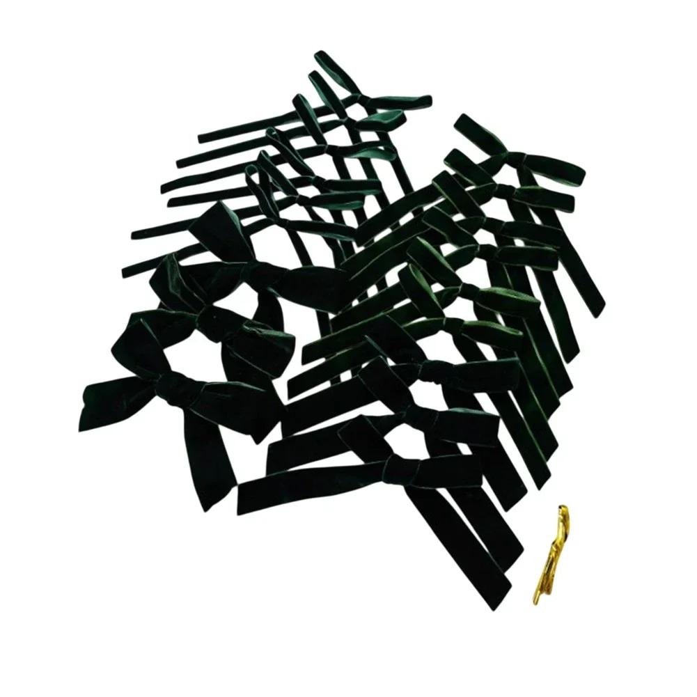 Christmas Velvet Mini Bow Ribbon Set with 18 Handmade Pieces for DIY Holiday Decorating Small Pendant Accessories