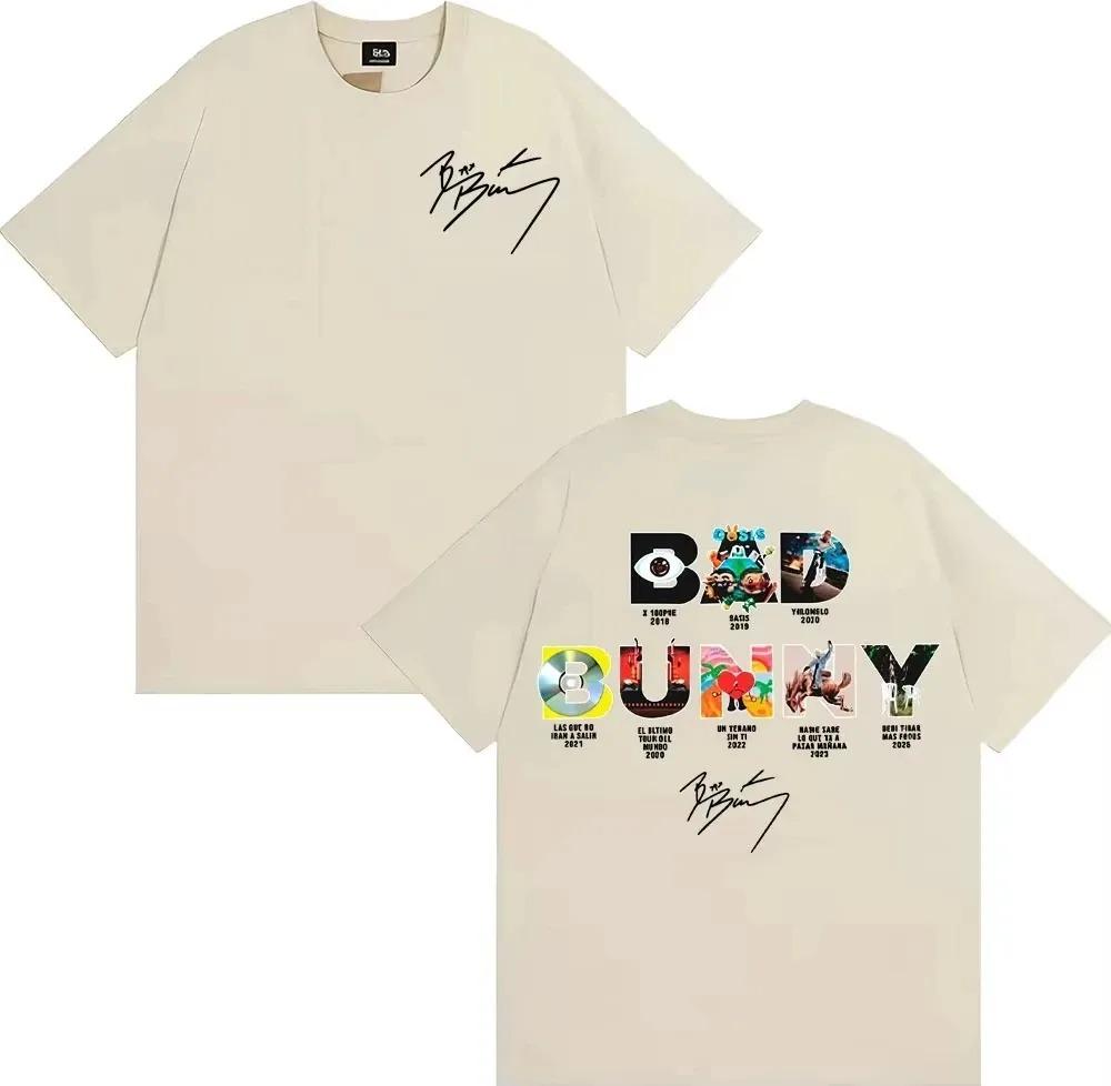 

Bad Bunny Full Album Discography Double Sided Signature T-Shirt Reggaeton Rap Oversized Dark Gray Unisex Women And Men T-shirts XXXL