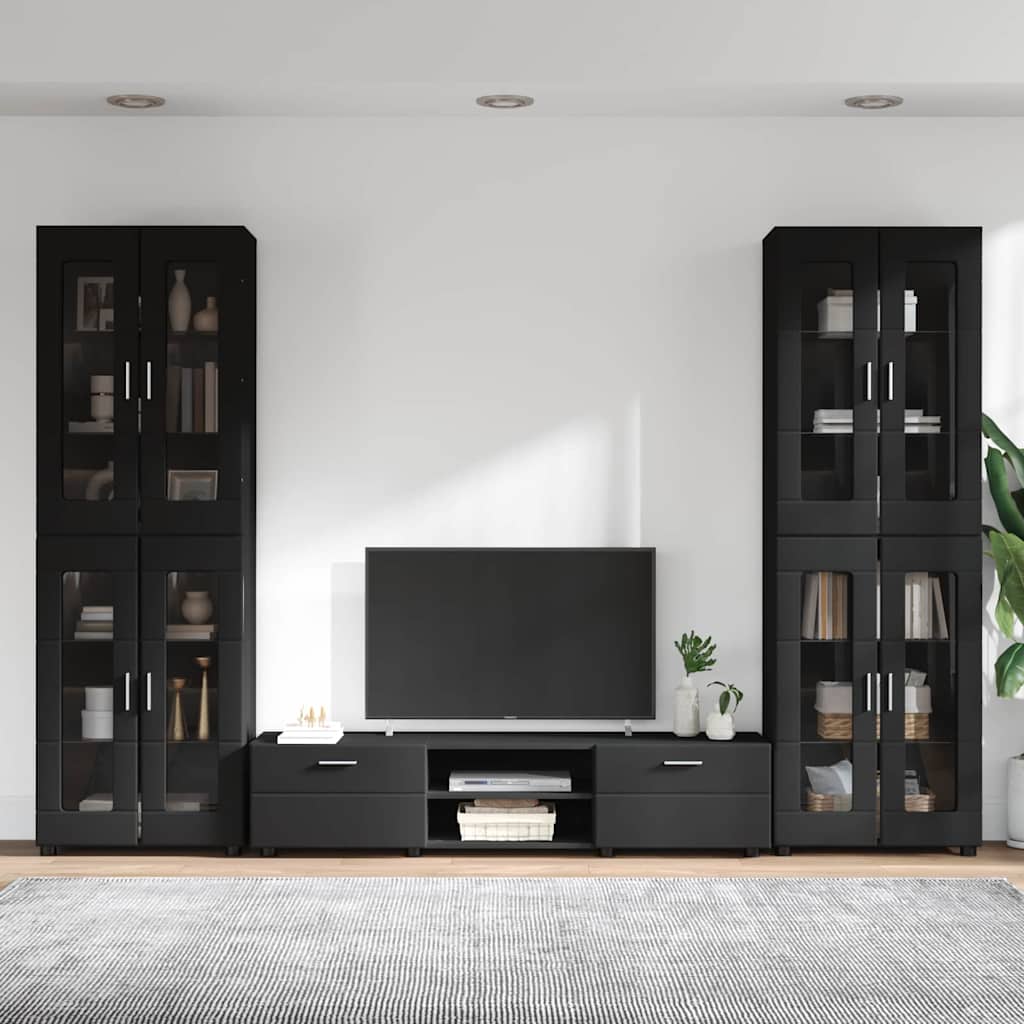 FLORIN 3 Piece TV Cabinet Set with Drawers Black Particleboard