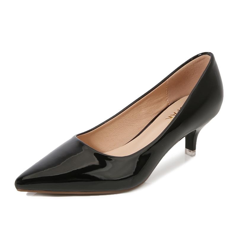 Professional High Heels Women's Pointed Head Shallow Mouth Large Size Single Shoes Black Medium Heel Dress Work Shoes Women