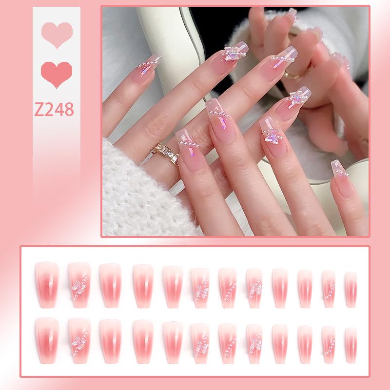 

Жемчужно-авроральные розовые наклейки для нейл-арта с бабочками - Носимые и стильные накладные ногти для студентов Glue Edition