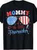 Mommy of The Little Firecracker 4Th of July Birthday Family T-Shirt Retro Casual Crew Neck Printed T-Shirt