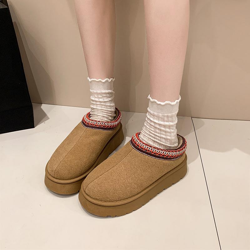 Processing custom winter half-drag thick-soled velvet fur integrated non-slip thick-soled comfortable warm cotton shoes boots women's shoes