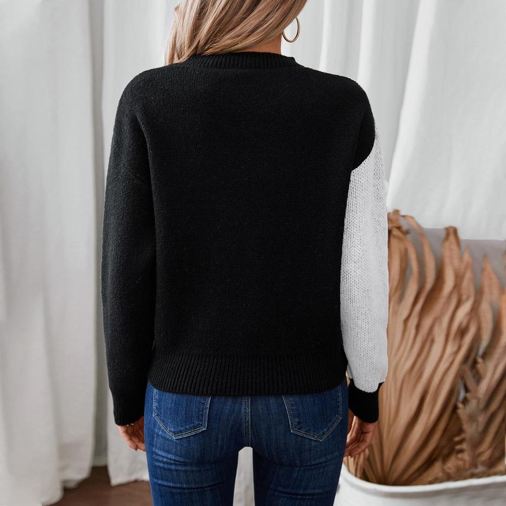 Herbst Winter Vintage Lose Langarm Top Print Strickjacke Strickwaren Oansatz Pullover