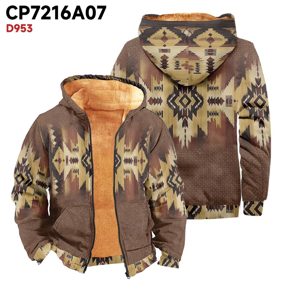 Men's Print Long Sleeve Pocket Coat Fashion Plus Velvet Overcoat