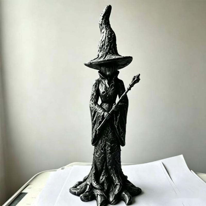 Resin Witch Statue Halloween Spooky Witch Figurine Home Table Shelf Mantel Porch Garden Ornament Decoration Gift