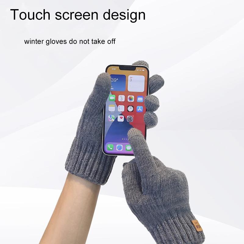 Herren Warme Vollfingerhandschuhe Wintergeschenke Touchscreen Plus Fleecehandschuhe Frau Verdickende Wolle Gestrickte Radfahrhandschuhe