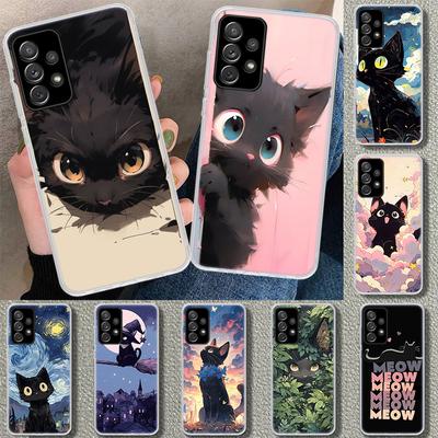 Anime Süße Schwarze Katze Miau Handyhülle für Samsung Galaxy A17 A16 A26 A36 A56 A57 A37 A15 A25 A35 A55 A14 A24 A34 A54 A13 A23 A33