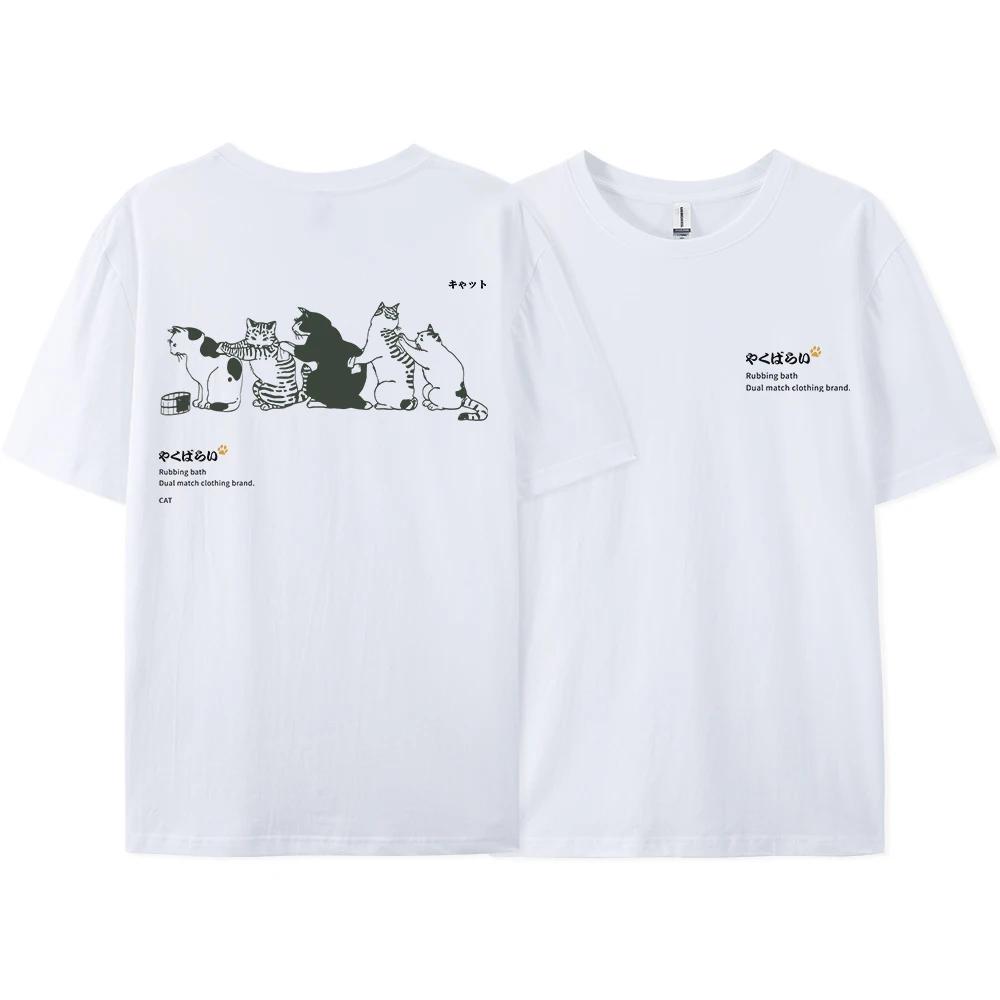 Japan Harajuku Queuing Cat Fun Printing Women'sT-Shirts Loose Oversized Short Sleeve Fashion Casual Clothing Soft  Hip Hop Tees