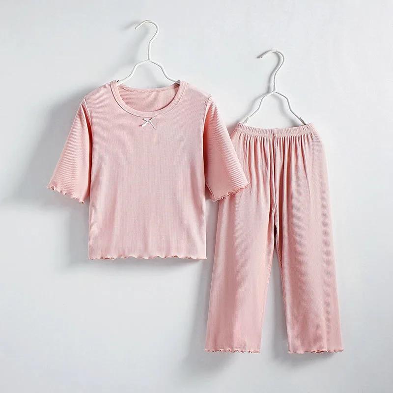 Girls Ice Silk Set Thin Children Homewear Clothes Summer Kids Short Sleeve Children Sets Girl Pajamas Outfit