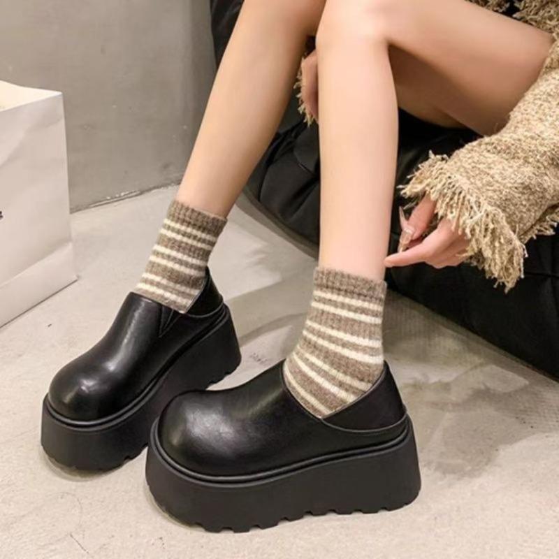 Autumn and Winter Thick-soled Height Increase Women's New Velvet To Keep Warm, One Pedal and Two Wear Loafer Cotton Shoes
