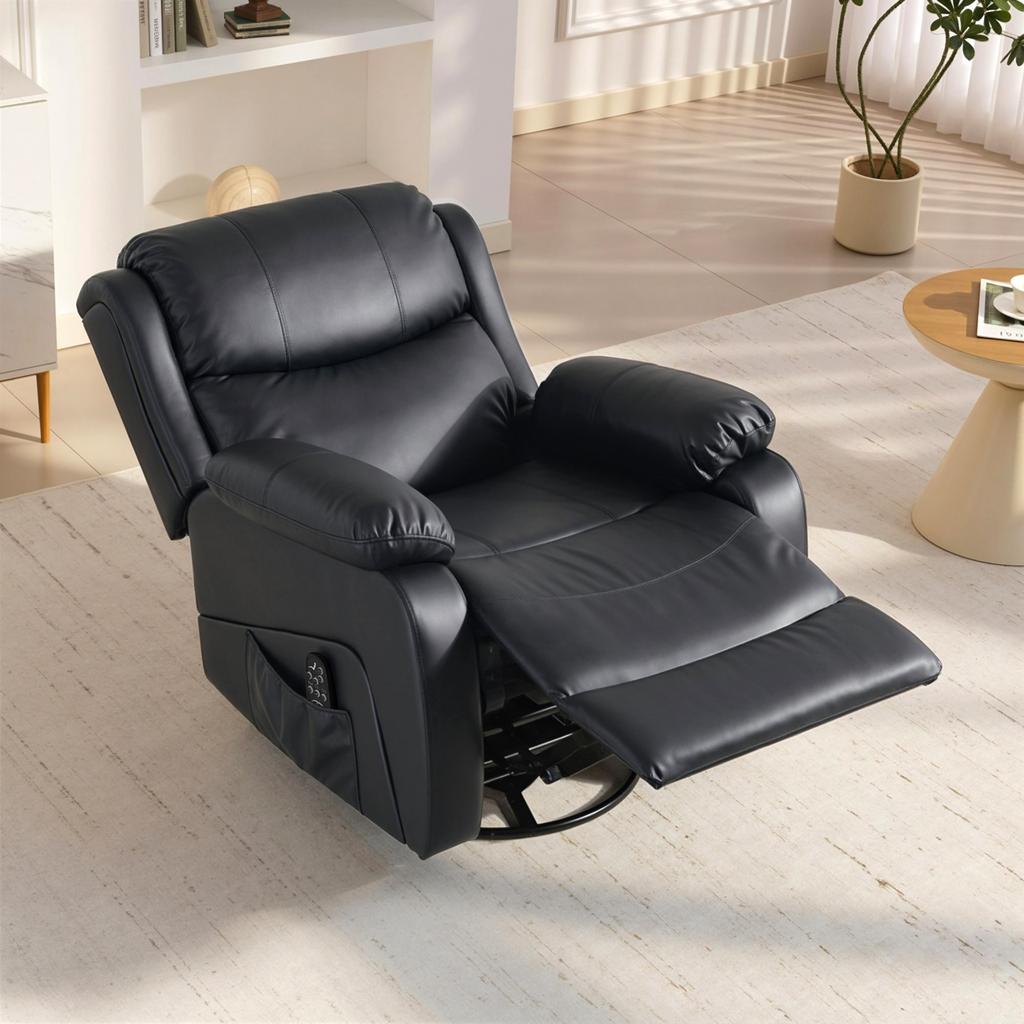 Massage Chair, Heat & Reclining Function, Faux Leather, Up To 150kg, 97x92x104cm, Black