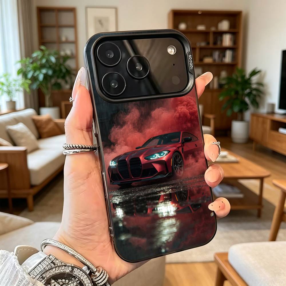 Cool Sports Blue white Red Car M4 Phone Case For iPhone17,16,15,14,13,12,11Plus,Pro Max,XS,Colored Silver Plated Inside Cover
