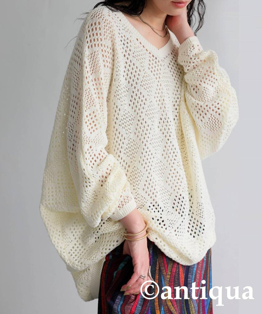 Antiqua Openwork Dolman Knit One Size White Women's Top, PN-00552, 03,