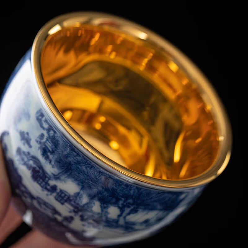 Cha Xun Qingming Festival Blue & White Porcelain Gilt Mug