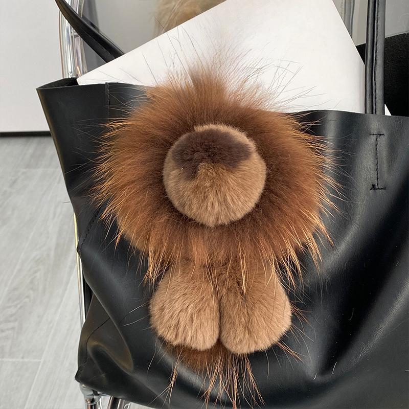 Милый брелок-подвеска для машины в виде маленького львенка из настоящего меха кролика рекс, плюшевая кукла, подвеска для сумки, подарок