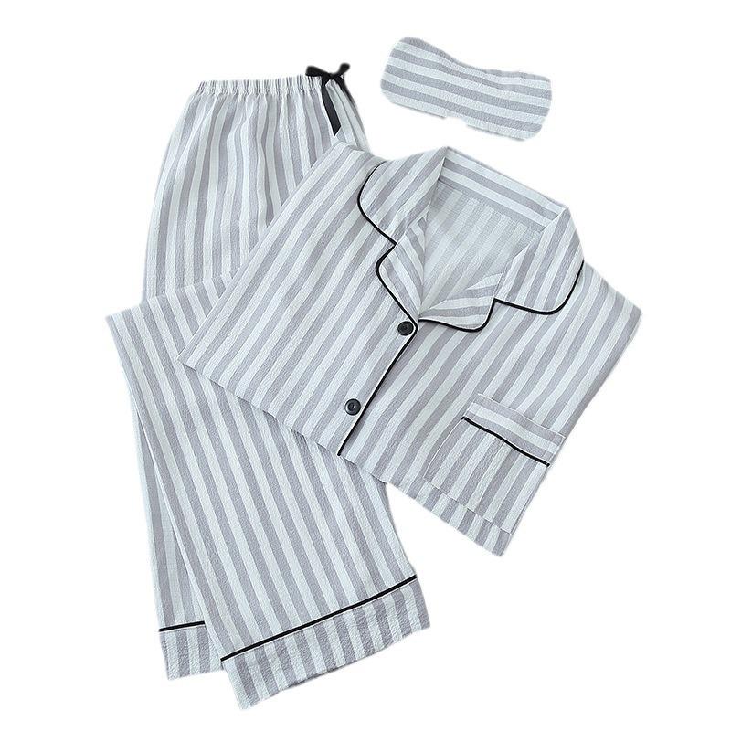 Four Seasons Damen Bubble Crepe Baumwoll-Pyjama-Set - Tanktop & Shorts, Sieben Teile.