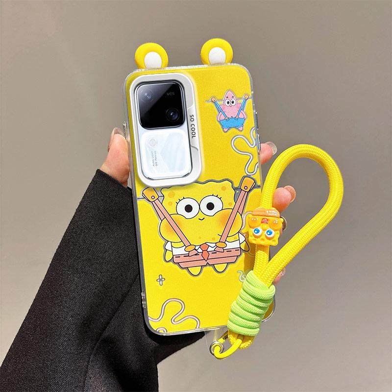 KEYSION Cute Ear Cartoon Case for VIVO V30 Pro 5G V30 with Lanyard Soft Silicone+PC Shockproof Phone Back Cover for VIVO V30 Pro