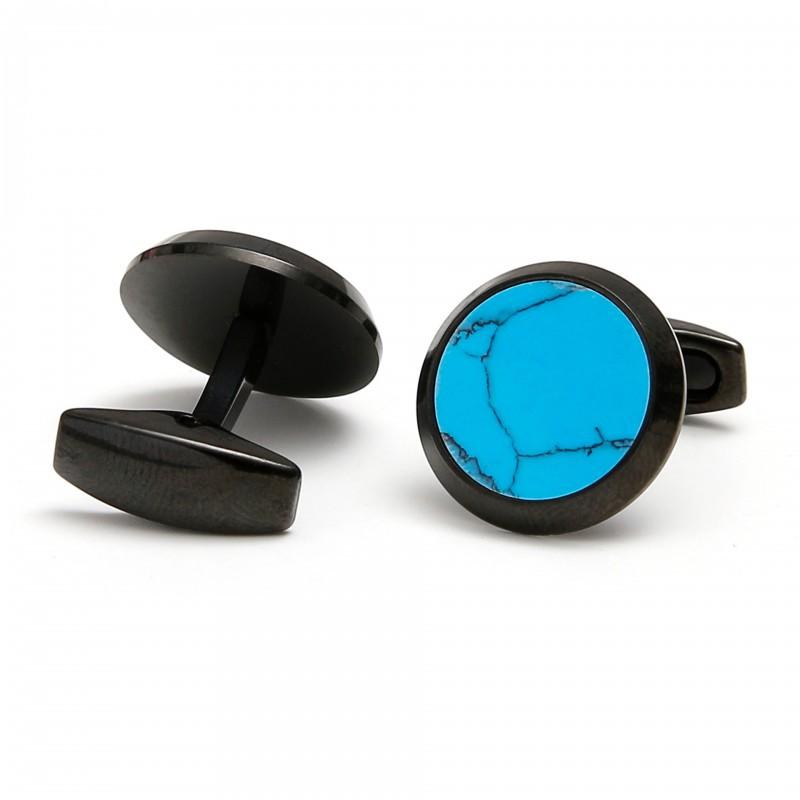 Stainless Steel Jewelry Retro Light Luxury Turquoise Round Black Men s Cufflinks stainless steel